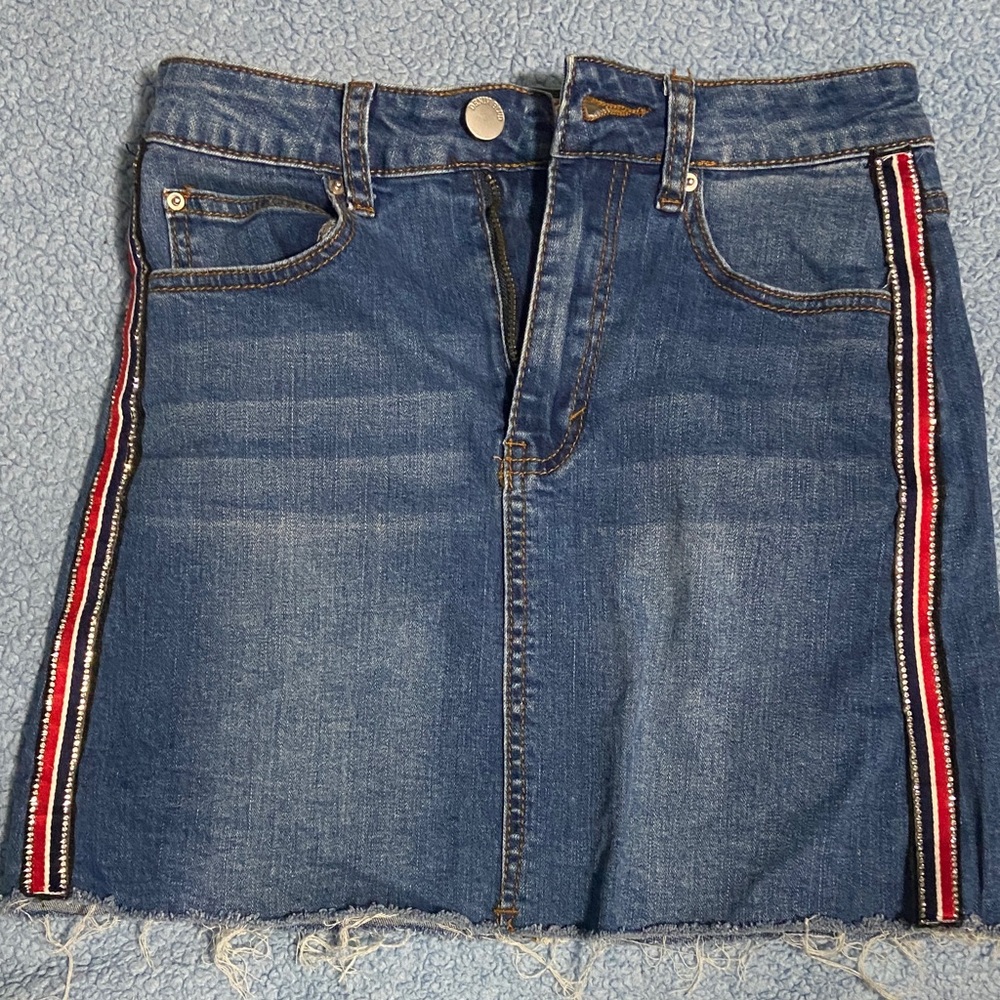 Denim Blvd Mini Skirt with Striped Accents